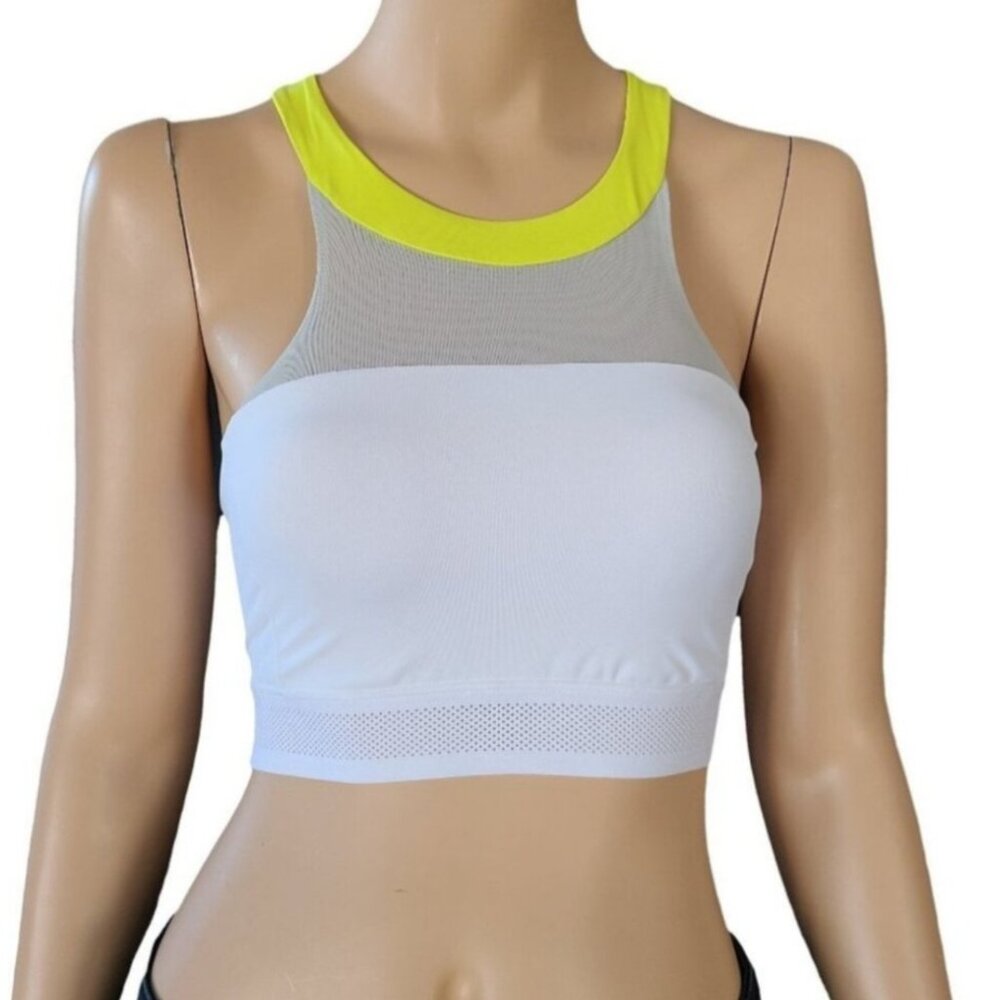 NWT ASICS White & Yellow Halterneck Sports Bra S